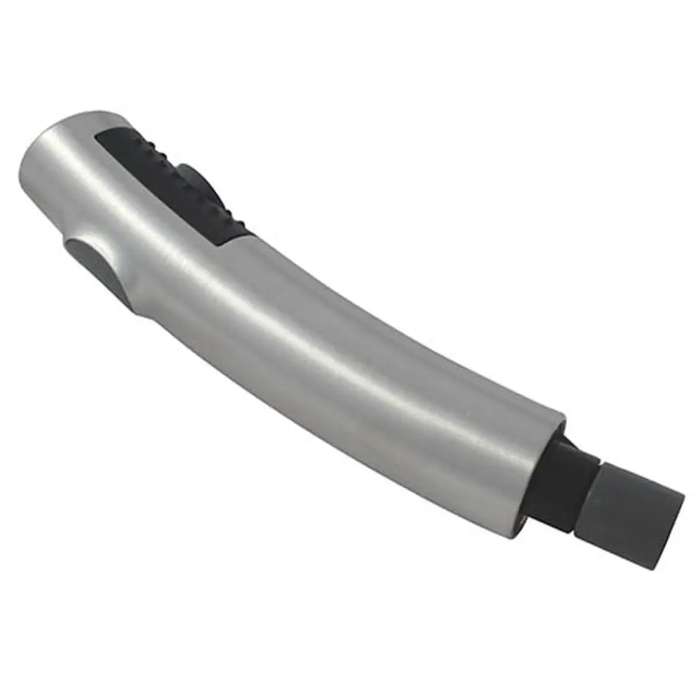 Edelstahlfarbene Geschirrbrause von Kludi mit ergonomischem Griff und einem Anschluss zum Anschluss an Wasserleitungen.